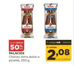 Alimerka PALACIOS Chorizo extra dulce o picante oferta