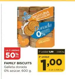 Alimerka FAMILY BISCUITS Galleta dorada 0% azúcar oferta