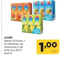 Alimerka JUVER Néctar 10 frutas + 10 vitaminas, de melocotón o de piña-uva oferta