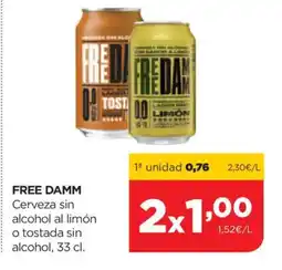 Alimerka FREE DAMM Cerveza sin alcohol al limón o tostada sin oferta
