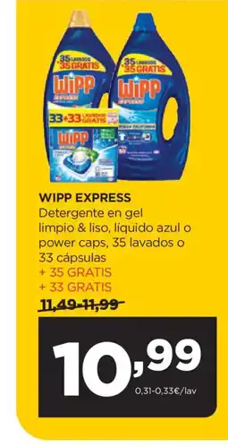 Alimerka WIPP EXPRESS Detergente en gel limpio & liso, líquido azul o power caps, 35 lavados o 33 cápsulas oferta