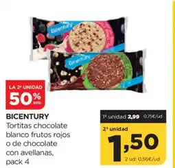 Alimerka BICENTURY Tortitas chocolate blanco frutos rojos o de chocolate con avellanas, pack 4 oferta