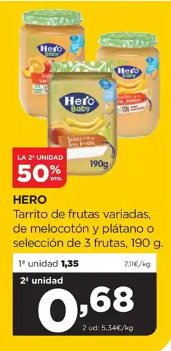 Alimerka HERO Tarrito de frutas variadas, de melocotón y plátano o selección de 3 frutas oferta