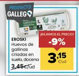 Autoservicios Familia EROSKI Huevos de gallinas criadas en suelo, docena oferta