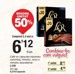SPAR Fragadis L'OR Cafè en càpsules espresso colombia, ristretto, onyx o ristretto descafeïnat oferta