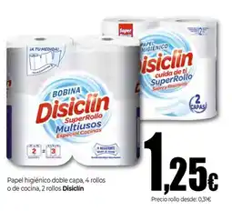 Unide Supermercados DISICLIN Papel higiénico doble capa, 4 rollos o de cocina, 2 rollos oferta