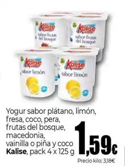Unide Supermercados KALISE Yogur sabor plátano, limón, fresa, coco, pera, frutas del bosque, macedonia, vainilla o piña y coco oferta