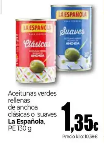 Unide Supermercados LA ESPAÑOLA Aceitunas verdes rellenas de anchoa clásicas o suaves oferta