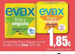 Unide Supermercados EVAX Compresas Fina y Segura normal sin alas o maxi oferta