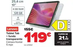 Carrefour LENOVO Tablet Tab + funda transparente oferta