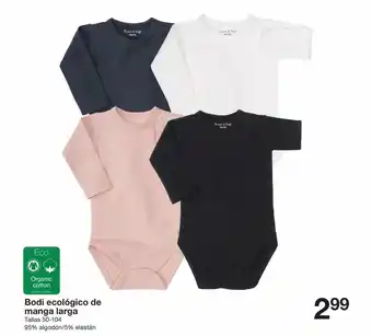 Zeeman Bodi ecológico de manga larga Tallas 50-104 95% algodón/5% elastán oferta