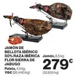 Hipercor Flor sierra de jabugo - jamón de bellota ibérico 50% raza ibérica jamón oferta