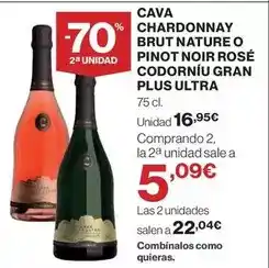 Hipercor Purina - cava chardonnay brut nature o pinot noir rosé codorniu gran plus ultra oferta