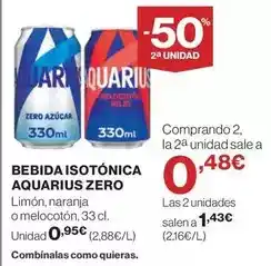 Hipercor Aquarius - bebida isotónica zero oferta