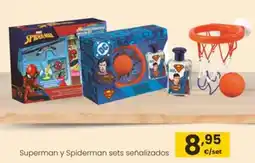 Eroski Superman y Spiderman sets señalizados oferta