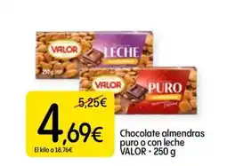 Dialprix VALOR Chocolate almendras puro o con leche oferta