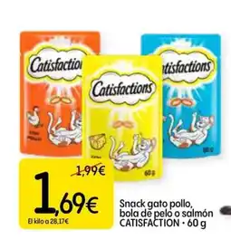 Dialprix CATISFACTION Snack gato pollo, bola de pelo o salmón oferta
