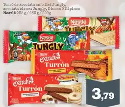 Sorli NESTLE Torró de xocolata amb llet Jungly, xocolata blanca Jungly, Dinos o Filipinos oferta