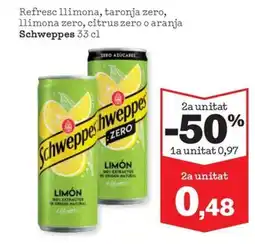 Sorli SCHWEPPES Refresc llimona, taronja zero, llimona zero, citrus zero o aranja oferta
