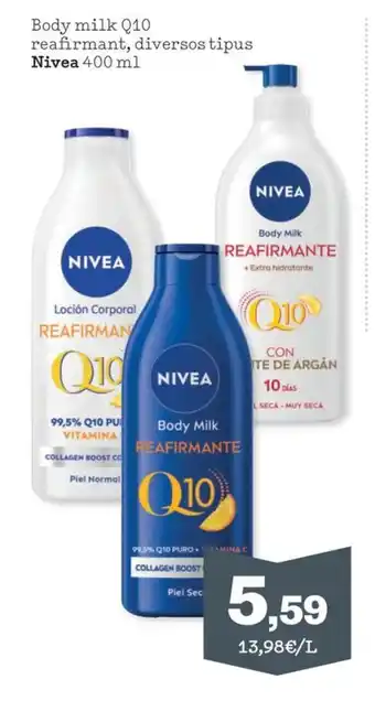Sorli NIVEA Body milk Q10 reafirmant, diversos tipus oferta