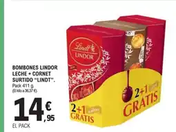 E.Leclerc LINDT Bombones lindor leche + cornet surtido oferta