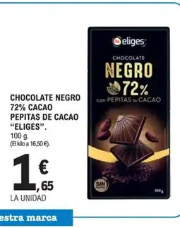 E.Leclerc ELIGES Chocolate negro 72% cacao pepitas de cacao oferta