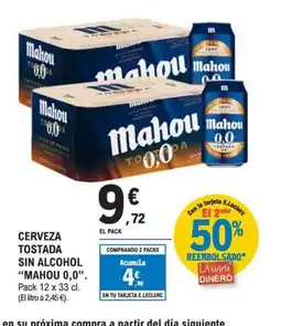 E.Leclerc MAHOU 0,0 Cerveza tostada sin alcohol oferta