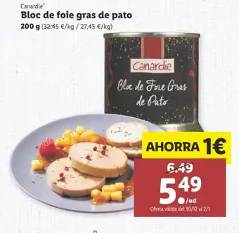 Lidl Bloc de foie gras de pato 200g oferta