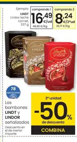 Eroski LINDT Lindor leche cornet oferta