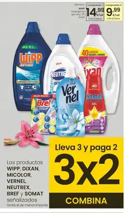 Eroski WIPP, DIXAN, MICOLOR, VERNEL, NEUTREX, BREF Y SOMAT los productos señalizados oferta