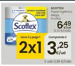 Eroski SCOTTEX Papel higiénico Mega, 9 rollos oferta