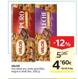 Caprabo VALOR Xocolata pur amb ametlles, negra o amb llet oferta