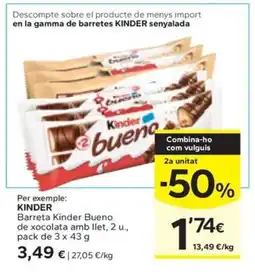 Caprabo KINDER Barreta de xocolata amb llet oferta