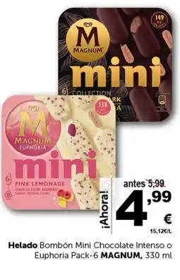 Masymas MAGNUM Helado Bombón Mini Chocolate Intenso o Euphoria Pack-6 oferta