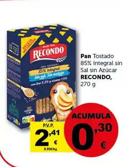 Masymas RECONDO Pan Tostado 85% Integral sin Sal sin Azúcar oferta