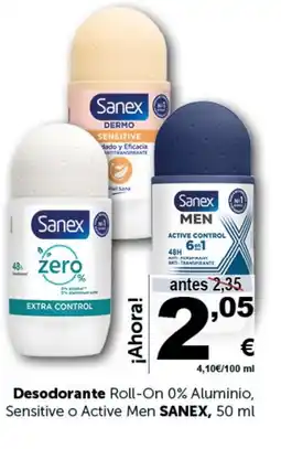 Masymas SANEX Desodorante Roll-On 0% Aluminio, Sensitive o Active Men oferta