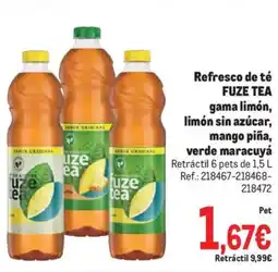 Makro FUZE TEA Refresco de té gama limón, limón sin azúcar, mango piña, verde maracuyá oferta