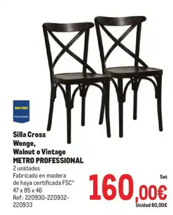 Makro METRO PROFESSIONAL Silla Cross Wenge, Walnut o Vintage oferta