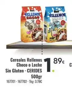 Family Cash CERIDES Cereales Rellenos Choco o Leche Sin Gluten oferta