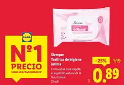 Lidl Siempre Toallitas de higiene íntima oferta