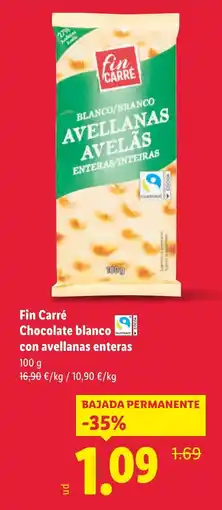 Lidl FIN CARRE Chocolate blanco con avellanas enteras oferta
