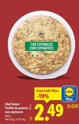 Lidl Chef Select Tortilla de Tortilla de patatas con espinacas oferta