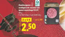 Lidl Hamburguesa ecológica de vacuno con queso manchego D.O.P. oferta
