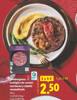 Lidl Hamburguesa ecológica de vacuno con bacon y cebolla caramelizada oferta