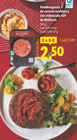 Lidl Hamburguesa de vacuno ecológica con sobrasada IGP de Mallorca oferta