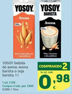 HiperDino YOSOY bebida de avena, avena barista o soja barista oferta