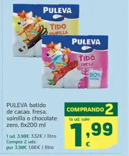 HiperDino PULEVA batido de cacao, fresa, vainilla o chocolate zero oferta