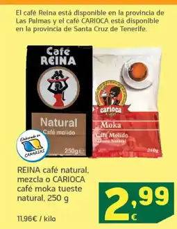 HiperDino REINA CARIOCA café natural, mezcla o café moka tueste natural oferta