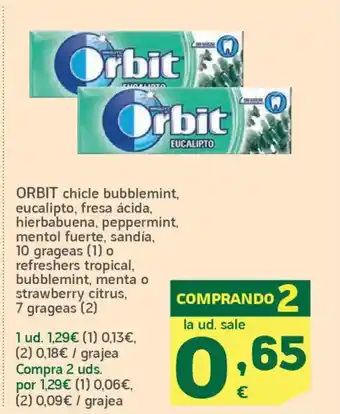 HiperDino ORBIT chicle bubblemint, eucalipto, fresa ácida, hierbabuena, peppermint, mentol fuerte, sandía, 10 grageas oferta