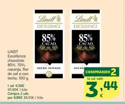 HiperDino LINDT Excellence chocolate 85%, 70%, naranja, flor de sal o con leche oferta